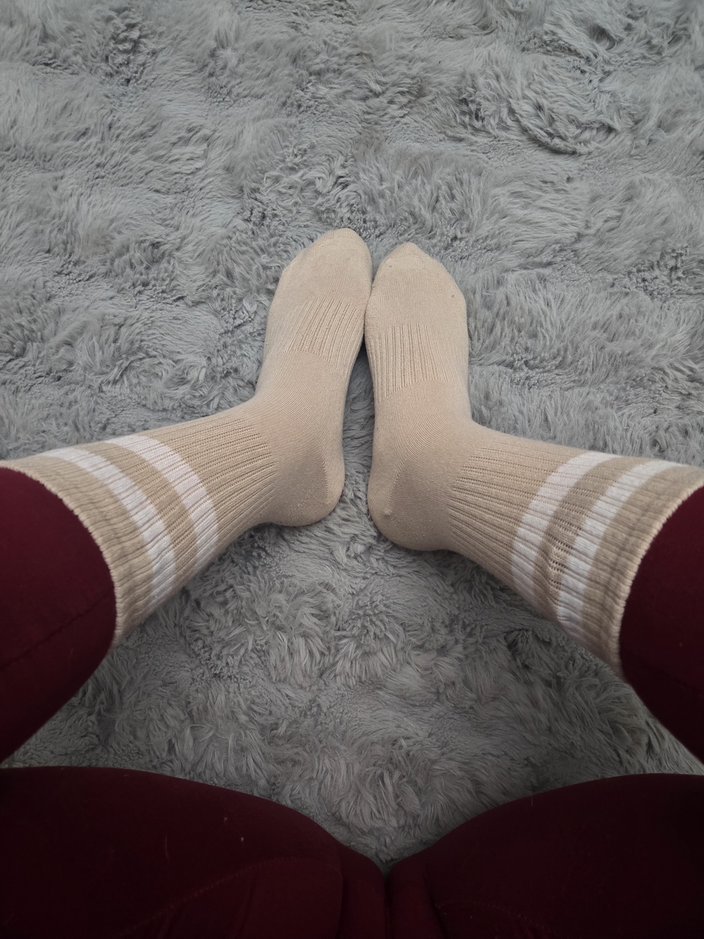 Tan Socks with White Stripes